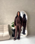Maira Brown Plain Cinched Hem Trouser Co Ord Set