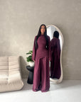 Daniyah Plum Asymmetrical Tie Back Top Trouser Co Ord Set