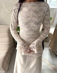 Saria Beige Floral Mesh Top Satin Tie Back Dress-House Of Haniya