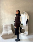 Hala Brown High Neck Belted Poncho Coat