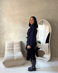 Hala Navy High Neck Belted Poncho Coat