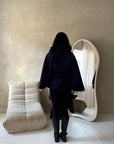 Hala Navy High Neck Belted Poncho Coat