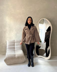Hala Mocha High Neck Belted Poncho Coat