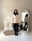 Hala Beige High Neck Belted Poncho Coat