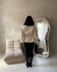 Hala Beige High Neck Belted Poncho Coat