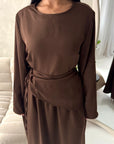 Vienna Brown Plain Soft Satin Tie back Skirt Co Ord Set