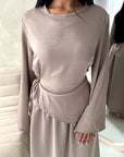 Vienna Mocha Plain Soft Satin Tie back Skirt Co Ord Set