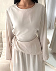 Vienna Beige Plain Soft Satin Tie back Skirt Co Ord Set