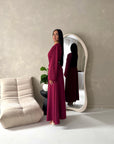 Vienna Wine Plain Soft Satin Tie back Skirt Co Ord Set