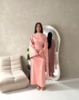 Valencia Pink Laced Cape Tie Back Modest Dress