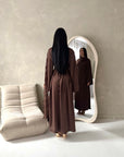 Valencia Brown Laced Cape Tie Back Modest Dress