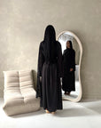 Valencia Black Laced Cape Tie Back Modest Dress