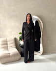 Fria Black Plain Soft Satin Wrap Trouser Co Ord Set