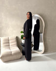 Fria Black Plain Soft Satin Wrap Trouser Co Ord Set