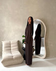 Fria Brown Plain Soft Satin Wrap Trouser Co Ord Set