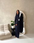 Fria Navy Plain Soft Satin Wrap Trouser Co Ord Set