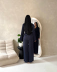 Fria Navy Plain Soft Satin Wrap Trouser Co Ord Set