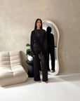 Aliza Black Lace Trim Asymmetrical Cape Modest Top