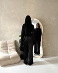 Aliza Black Lace Trim Asymmetrical Cape Modest Top