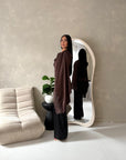 Aliza Brown Lace Trim Asymmetrical Cape Modest Top