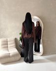 Aliza Brown Lace Trim Asymmetrical Cape Modest Top