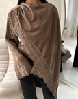 Aliza Mocha Lace Trim Asymmetrical Cape Modest Top