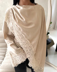 Aliza Beige Lace Trim Asymmetrical Cape Modest Top