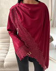 Aliza Wine Lace Trim Asymmetrical Cape Modest Top
