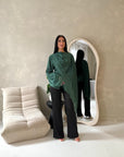 Aliza Emerald Green Lace Trim Asymmetrical Cape Modest Top