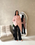 Aliza Pink Lace Trim Asymmetrical Cape Modest Top