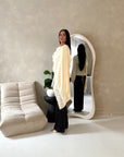Aliza Cream With Black Lace Trim Asymmetrical Cape Modest Top