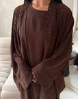 Layana Brown Gold Sparkle 2pcs Abaya & Slip Dress