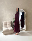 Layali Wine Lace Trim Detail Asymmetrical Cape Dress