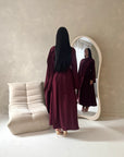 Layali Wine Lace Trim Detail Asymmetrical Cape Dress