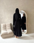 Layali Black Lace Trim Detail Asymmetrical Cape Dress