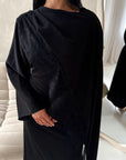 Layali Black Lace Trim Detail Asymmetrical Cape Dress