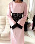 Luna Pink Lace Detail Tie Back Modest Dress