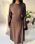 Marnia Brown A Line Tie Back Side Gather Dress