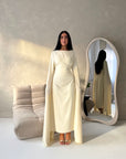 Sisi Cream Pearl Detail Cape Sleeve Tie Back Dress