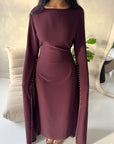 Sisi Plum Pearl Detail Cape Sleeve Tie Back Dress