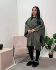 Chiara Khaki Belted Cape Jacket