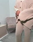Enve Beige Knitted Button Trousers Co ord Set