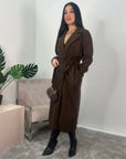 Aalis Chocolate Button Lapel Waist Tie Woollen Coat