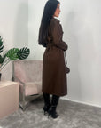 Aalis Chocolate Button Lapel Waist Tie Woollen Coat