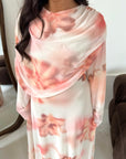 Daniyah Cream Floral Cape Mesh Tie Back Summer Dress