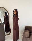 Daniyah Brown Side Wrap Buckle Collar Elegant Dress