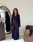 Daniyah Navy Side Wrap Buckle Collar Elegant Dress