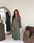 Daniyah Khaki Side Wrap Buckle Collar Elegant Dress