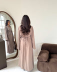 Daniyah Mocha Side Wrap Buckle Collar Elegant Dress