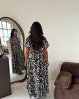 Daniyah Zebra Print Short Sleeve Tie Back Dress